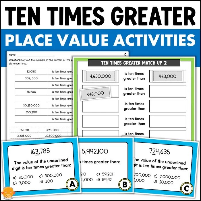 Ten Times Greater Place Value Centers Worksheets Task Cards